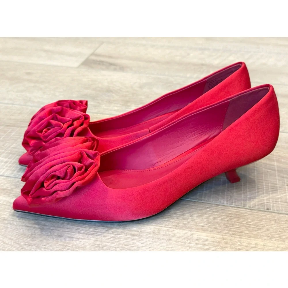 NEW KATY PERRY RED MICRO HEEL FLOWER PUMPS HEELS SHOES SZ 6.5M 6.5 - Picture 7 of 13